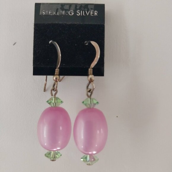 Sterling Earrings with Swarovski Crystals and Vintage Moonglow Lucite - Picture 4 of 4